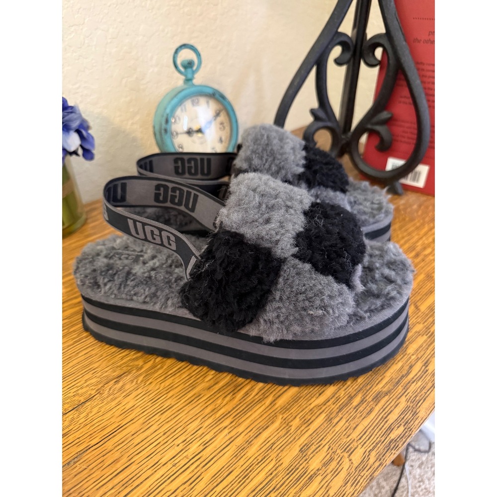 Ugg Disco Checker Slide in Gray/Black Size 10 Cozycore Y2K Retro Soft Grunge